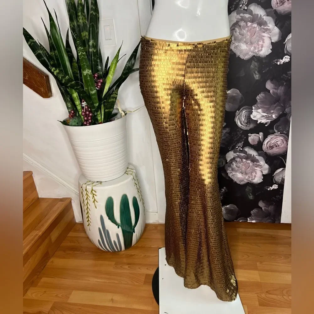 New  Free People Party Flare Pants Matte Gold